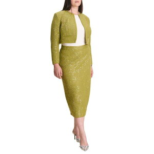 �G���N�C ���f�B�[�X �{�g���X�J�[�g �v���X�T�C�Y �~�f�B �c�C�[�h �X�p���R�[�� ELOQUII Women's Plusize Sequin Tweed Midi Skirt Golden Cypress