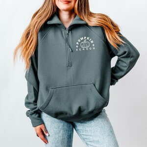 Simply Sage Market ���f�B�[�X �g�b�v�X T�V���c �n�[�t�W�b�v �X�E�F�b�g �h�J �t���[�X �O���t�B�b�N Simply Sage Market Embroidered Pumpkin Season Pumpkin - Women's Quarter Zip Fleece Graphic Sweatshirt Storm