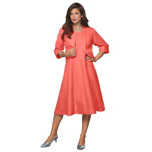 ���A�}���Y ���f�B�[�X �g�b�v�X �����s�[�X �v���X�T�C�Y �W���P�b�g Roaman's Women's Plusizelbow Sleeve Fit-And-Flare Dress With Bolero Jacket 2-Piece Suit Sunset Coral �R�[����