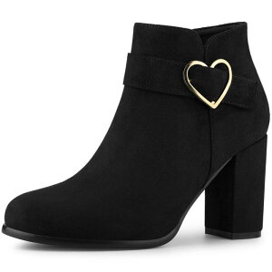 �A���O�� �P�[ ���f�B�[�X �V���[�Y �u�[�c�E���C���u�[�c �A���N�� �q�[�� ALLEGRA K Women's Buckle Side Zip Chunky Heels Ankle Boots Black �u���b�N