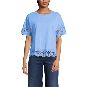 �����Y�G���h ���f�B�[�X �g�b�v�X T�V���c �W���[�W�[ Women's Lands' End Short Sleeve Slub Jersey Cutwork T-Shirt Clear Blue Sky �u���[