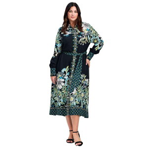 �A�x�j���[ ���f�B�[�X �g�b�v�X �����s�[�X �v���X�T�C�Y �V���c Avenue Women's Plusize La Luna Shirtdress Green Placement �O���[��