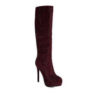 �����h�����O ���f�B�[�X �V���[�Y �u�[�c�E���C���u�[�c London Rag Nebula Diamante Women's Knee-High Boots Burgundy �o�[�K���f�B