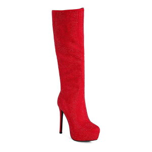 �����h�����O ���f�B�[�X �V���[�Y �u�[�c�E���C���u�[�c London Rag Nebula Diamante Women's Knee-High Boots Red ���b�h