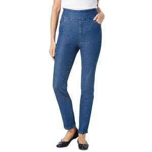 �E�[�}�� �E�B�Y�C�� ���f�B�[�X �{�g���X �f�j���p���c �v���X�T�C�Y �v�` �W�[���Y Woman Within Plusize Petite Slim-Leg Pull-On Gap-Free Stretch-Denim Jeans Medium Stonewash �f�j��