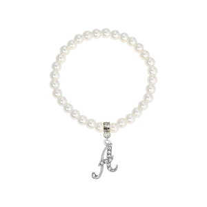1928 ���f�B�[�X �A�N�Z�T���[ �u���X���b�g�E�o���O���E�A���N���b�g 1928 White Simulated Pearl Bead Initial Charm Stretch Bracelet A �z���C�g