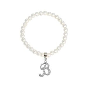 1928 ���f�B�[�X �A�N�Z�T���[ �u���X���b�g�E�o���O���E�A���N���b�g 1928 White Simulated Pearl Bead Initial Charm Stretch Bracelet B �z���C�g
