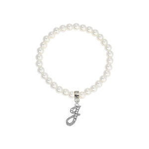 1928 ���f�B�[�X �A�N�Z�T���[ �u���X���b�g�E�o���O���E�A���N���b�g 1928 White Simulated Pearl Bead Initial Charm Stretch Bracelet G �z���C�g