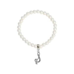 1928 ���f�B�[�X �A�N�Z�T���[ �u���X���b�g�E�o���O���E�A���N���b�g 1928 White Simulated Pearl Bead Initial Charm Stretch Bracelet S �z���C�g