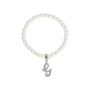 1928 ���f�B�[�X �A�N�Z�T���[ �u���X���b�g�E�o���O���E�A���N���b�g 1928 White Simulated Pearl Bead Initial Charm Stretch Bracelet Y �z���C�g