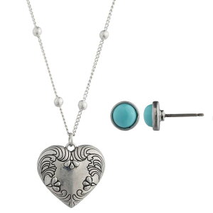 �A�j���L�����N�^�[ ���f�B�[�X �A�N�Z�T���[ �s�A�X�E�C�������O ���[�X Licensed Character Yellowstone Silver-Tone Heart Pendant Necklace & Stud Earring Set Aqua �A�N�A