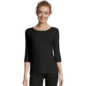 �w�C���Y ���f�B�[�X �g�b�v�X T�V���c Women's Hanes Three-Quarter Sleeve Raglan Tee Black �u���b�N