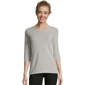 �w�C���Y ���f�B�[�X �g�b�v�X T�V���c Women's Hanes Three-Quarter Sleeve Raglan Tee Gray Heather �O���[