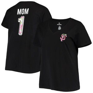 �v���t�@�C�� ���f�B�[�X �g�b�v�X T�V���c V�l�b�N �v���X�T�C�Y Profile Women's Black San Francisco Giants Plusize #1 Mom 2-Hit V-Neck T-Shirt Gnt Black �u���b�N