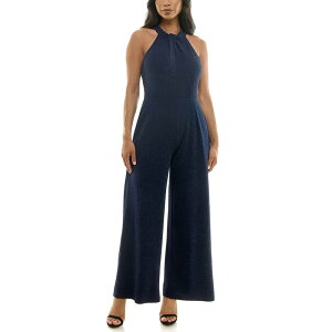 �j�i���I�i���h ���f�B�[�X �g�b�v�X �����s�[�X �W�����v�X�[�c Women's Nina Leonard Glitter Twist Neck Jumpsuit Navy �l�C�r�[