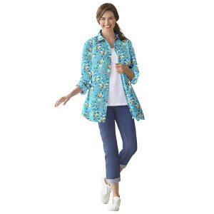�E�[�}�� �E�B�Y�C�� ���f�B�[�X �g�b�v�X �V���c �v���X�T�C�Y Woman Within Plusize Perfect Long Sleeve Shirt Aquamarine Pretty