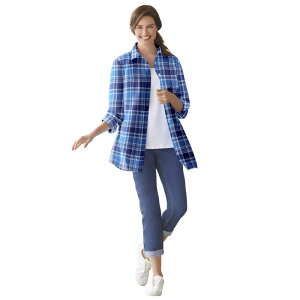 �E�[�}�� �E�B�Y�C�� ���f�B�[�X �g�b�v�X �V���c �v���X�T�C�Y Woman Within Plusize Perfect Long Sleeve Shirt Evening Blue Pretty �u���[