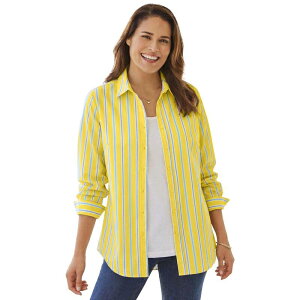 �E�[�}�� �E�B�Y�C�� ���f�B�[�X �g�b�v�X �V���c �v���X�T�C�Y Woman Within Plusize Perfect Long Sleeve Shirt Primrose Yellow Sunny �C�G���[