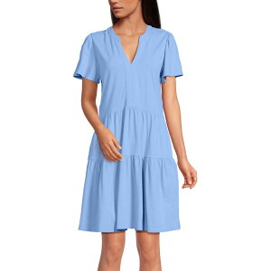�����Y�G���h ���f�B�[�X �g�b�v�X �����s�[�X �e�B�A�[�h �~�j �R�b�g�� �W���[�W�[ Women's Lands' End Cotton Jersey Tiered Mini Dress Clear Blue Sky �u���[