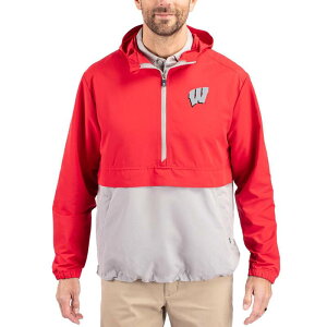 �J�b�^�[�A���h�o�b�N ���f�B�[�X �g�b�v�X T�V���c �W���P�b�g Men's Cutter & Buck Red Wisconsin Badgers Charter Eco Recycled Half-Zip Anorak Jacket Wis Red ���b�h