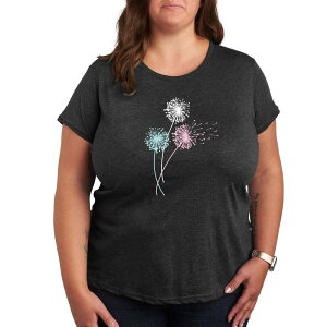 �A�j���L�����N�^�[ ���f�B�[�X �g�b�v�X T�V���c �v���X�T�C�Y �O���t�B�b�N Licensed Character Plusize Pastel Dandelions Graphic Tee Gray �O���[