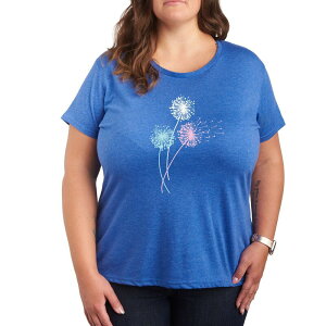 �A�j���L�����N�^�[ ���f�B�[�X �g�b�v�X T�V���c �v���X�T�C�Y �O���t�B�b�N Licensed Character Plusize Pastel Dandelions Graphic Tee Royal Blue �u���[