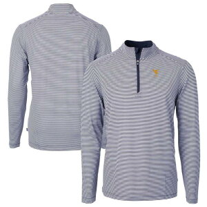 �J�b�^�[�A���h�o�b�N ���f�B�[�X �g�b�v�X T�V���c ���S Men's Cutter & Buck Navy West Virginia Mountaineers Alumni Logo DryTec Virtueco Pique Micro Stripe Recycled Quarter-Zipullover Top Wvu Navy �l�C�r�[