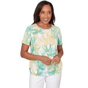 �A���t���b�h �_�i�[ ���f�B�[�X �g�b�v�X T�V���c �M���U�[ Women's Alfredunner Tropicaleaf Beaded Neck Ruched T-Shirt Pastel