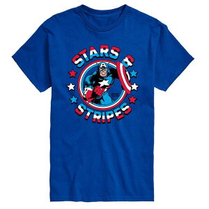 �}�[�x�� ���f�B�[�X �g�b�v�X T�V���c �g�[�� �L���b�v �O���t�B�b�N Big & Tall Marvel Captain America Stars & Stripes Graphic Tee Royal Blue �u���[
