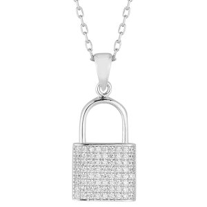 Sunkissed Sterling ���f�B�[�X �A�N�Z�T���[ �l�b�N���X�E�`���[�J�[�E�y���_���g�g�b�v ���[�X Sunkissed Sterling Cubic Zirconia Padlock Pendant Necklace Silver Tone �V���o�[