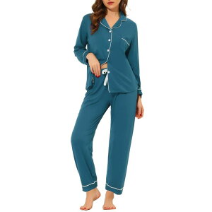 cheibear ���f�B�[�X �A���_�[�E�F�A �i�C�g�E�F�A �V���c cheibear Women's Pajama Sleep Shirt Nightwear Sleepwear Lounge Modal Pj Sets Peacock Blue �u���[