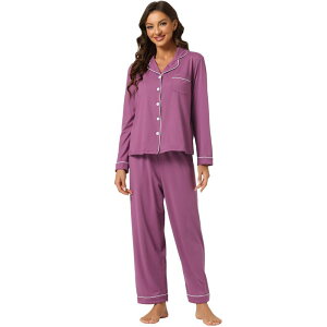 cheibear ���f�B�[�X �A���_�[�E�F�A �i�C�g�E�F�A �V���c cheibear Women's Pajama Sleep Shirt Nightwear Sleepwear Lounge Modal Pj Sets Purple �p�[�v��