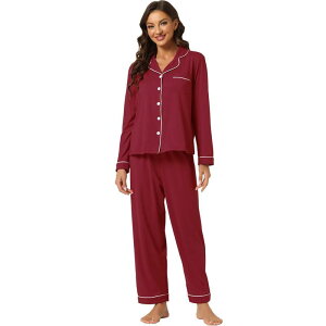 cheibear ���f�B�[�X �A���_�[�E�F�A �i�C�g�E�F�A �V���c cheibear Women's Pajama Sleep Shirt Nightwear Sleepwear Lounge Modal Pj Sets Red ���b�h