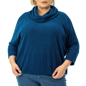 �j�i���I�i���h ���f�B�[�X �g�b�v�X �����s�[�X �v���X�T�C�Y Plusize Nina Leonard Cowl Neck Waffle Top Sailor Blue �u���[