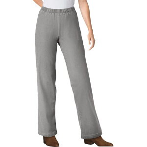 �E�[�}�� �E�B�Y�C�� ���f�B�[�X �{�g���X �f�j���p���c �v���X�T�C�Y �v�` �W�[���Y Woman Within Plusize Petite Fineline Stretch Denim Wide-Leg Pull-On Jeans Grey Denim �O���[