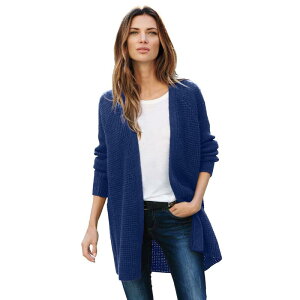 Ellos ���f�B�[�X �A�E�^�[ �j�b�g�E�Z�[�^�[ �v���X�T�C�Y ���u �J�[�f�B�K�� ellos Plusize Open Front Long Ribbed Sleeve Waffle Cardigan Evening Blue �u���[