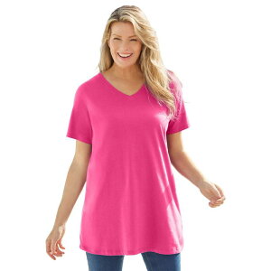 �E�[�}�� �E�B�Y�C�� ���f�B�[�X �g�b�v�X T�V���c V�l�b�N �v���X�T�C�Y ���� Woman Within Plusize Perfect Short-Sleeve V-Neck Tunic Raspberry Sorbet