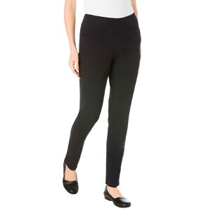 �E�[�}�� �E�B�Y�C�� ���f�B�[�X �{�g���X �f�j���p���c �v���X�T�C�Y �W�[���Y Woman Within Plusize Slim-Leg Pull-On Gap-Free Stretch-Denim Jeans Black �u���b�N