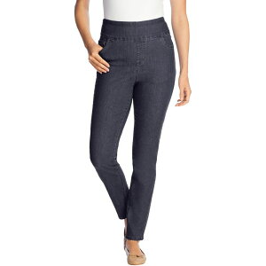 �E�[�}�� �E�B�Y�C�� ���f�B�[�X �{�g���X �f�j���p���c �v���X�T�C�Y �W�[���Y Woman Within Plusize Slim-Leg Pull-On Gap-Free Stretch-Denim Jeans Indigo �C���f�B�S