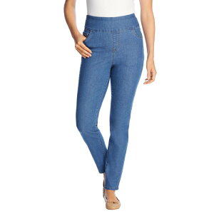 �E�[�}�� �E�B�Y�C�� ���f�B�[�X �{�g���X �f�j���p���c �v���X�T�C�Y �W�[���Y Woman Within Plusize Slim-Leg Pull-On Gap-Free Stretch-Denim Jeans Light Stonewash �f�j��