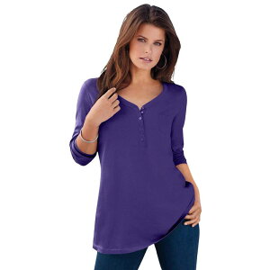 ���A�}���Y ���f�B�[�X �g�b�v�X T�V���c �v���X�T�C�Y Roaman's Women's Plusize Ultimate Long Sleeve Henley Tee With Sweetheart Neck Midnight Violet �o�C�I���b�g