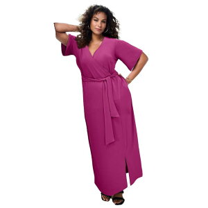 ���A�}���Y ���f�B�[�X �g�b�v�X �����s�[�X �v���X�T�C�Y �}�L�V Roaman's Women's Plusize Flutter Sleeve Wrap Maxi Dress Raspberry