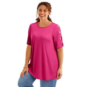�E�[�}�� �E�B�Y�C�� ���f�B�[�X �g�b�v�X T�V���c �J�b�g�A�E�g �v���X�T�C�Y Woman Within Plusize Cut-Out Sleeve Tunic Raspberry Sorbet