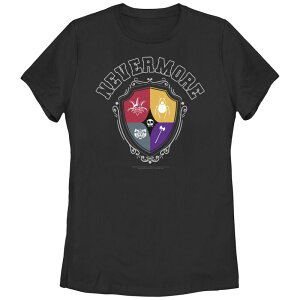 �A�j���L�����N�^�[ ���f�B�[�X �g�b�v�X T�V���c �O���t�B�b�N Licensed Character Juniors' Wednesday Nevermore School Crest Graphic Tee Black �u���b�N