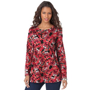 ���A�}���Y ���f�B�[�X �g�b�v�X T�V���c �N���[�l�b�N �v���X�T�C�Y �R�b�g�� Roaman's Women's Plusize Cotton Ultimate Long Sleeve Crewneck Tee Black Flowers �u���b�N