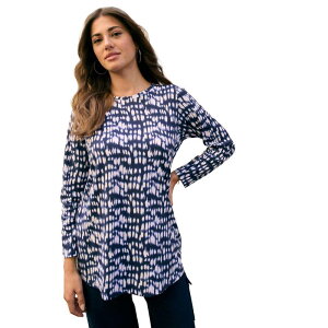 ���A�}���Y ���f�B�[�X �g�b�v�X T�V���c �N���[�l�b�N �v���X�T�C�Y �R�b�g�� Roaman's Women's Plusize Cotton Ultimate Long Sleeve Crewneck Tee Navy Ikatexture �l�C�r�[