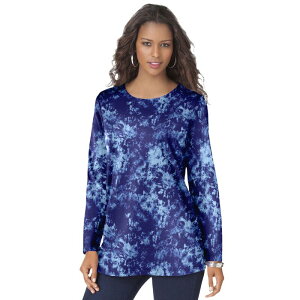 ���A�}���Y ���f�B�[�X �g�b�v�X T�V���c �N���[�l�b�N �v���X�T�C�Y �R�b�g�� Roaman's Women's Plusize Cotton Ultimate Long Sleeve Crewneck Tee Navy Spray Tie Dye �l�C�r�[