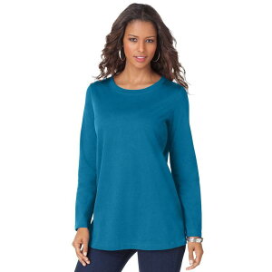 ���A�}���Y ���f�B�[�X �g�b�v�X T�V���c �N���[�l�b�N �v���X�T�C�Y �R�b�g�� Roaman's Women's Plusize Cotton Ultimate Long Sleeve Crewneck Tee Peacock Teal �e�B�[��