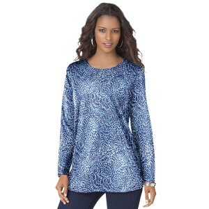 ���A�}���Y ���f�B�[�X �g�b�v�X T�V���c �N���[�l�b�N �v���X�T�C�Y �R�b�g�� Roaman's Women's Plusize Cotton Ultimate Long Sleeve Crewneck Tee Sky Swirly Texture
