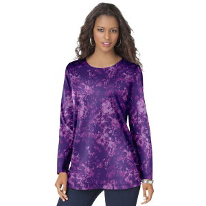 ���A�}���Y ���f�B�[�X �g�b�v�X T�V���c �N���[�l�b�N �v���X�T�C�Y �R�b�g�� Roaman's Women's Plusize Cotton Ultimate Long Sleeve Crewneck Tee Violet Spray Tie Dye �o�C�I���b�g